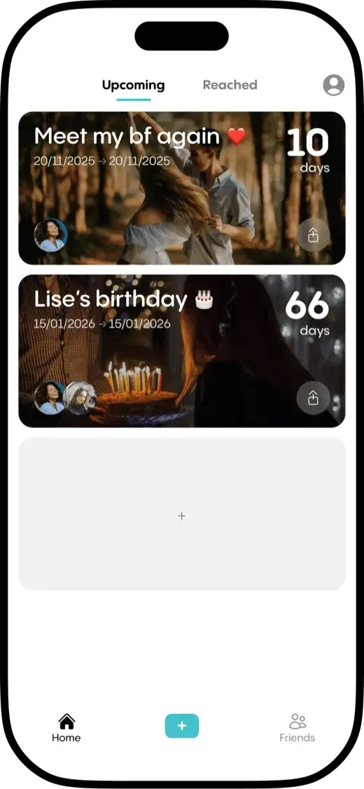 Screenshot of the home screen of Reach: Countdown to Connect